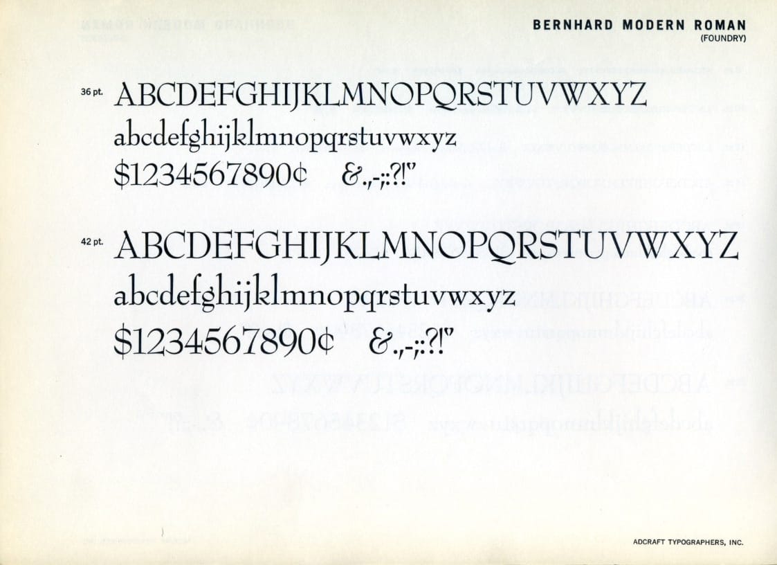 Download Bernhard Modern     [1937 - Lucian Bernhard] font (typeface)